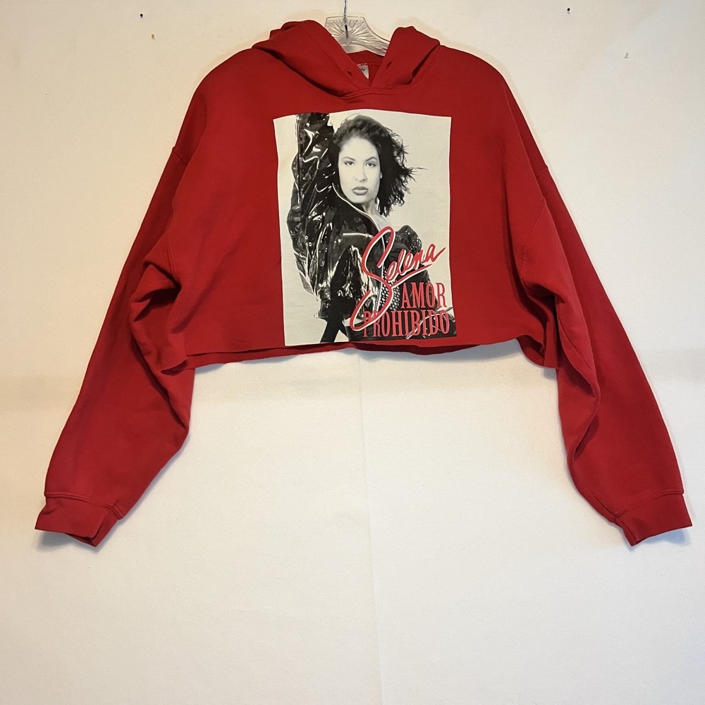 Selena Quintanilla XL Cropped Oversized Hoodie Amor Prohibido Graphic Pull Over